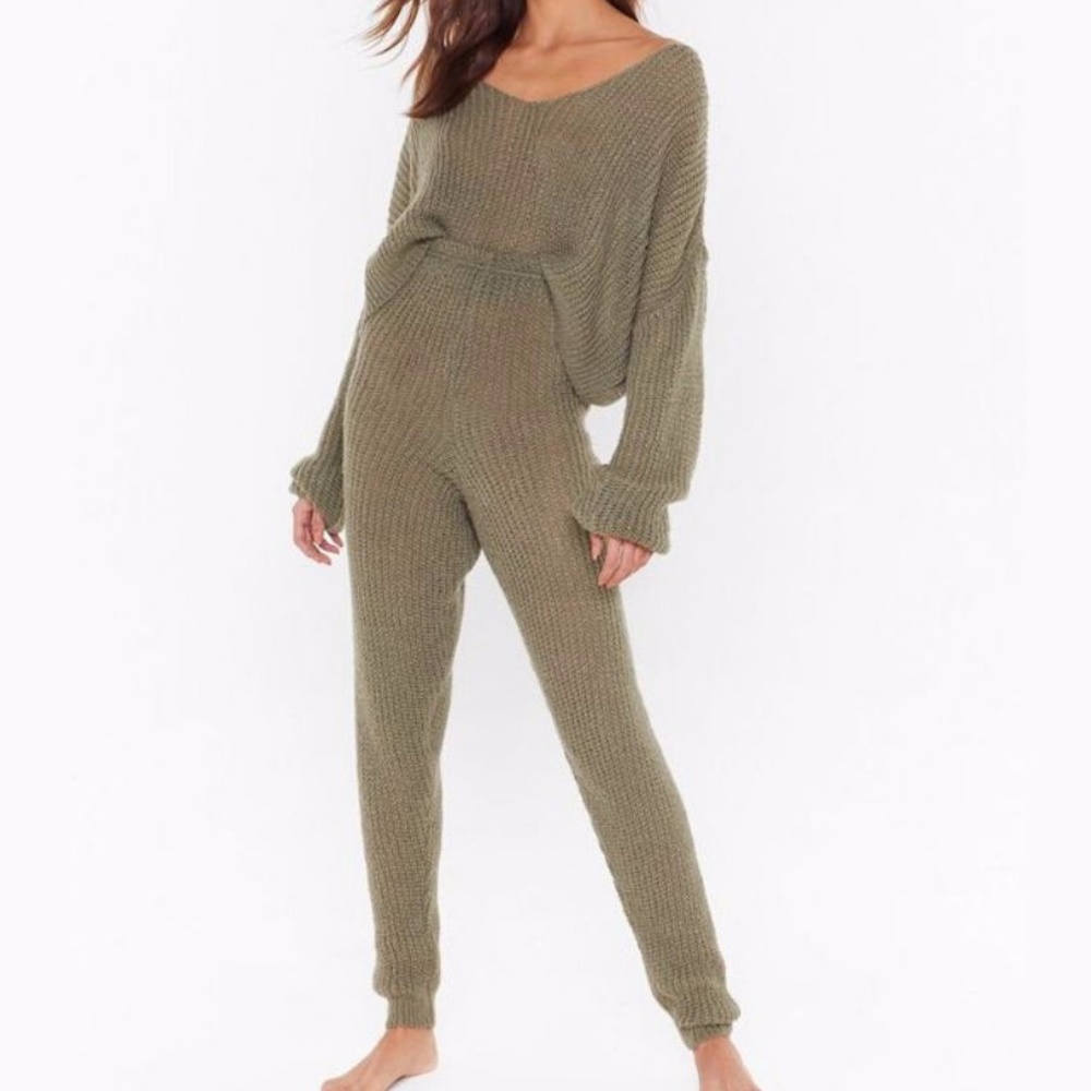 NastyGal Sunday Mornings Knitted Jogger Set